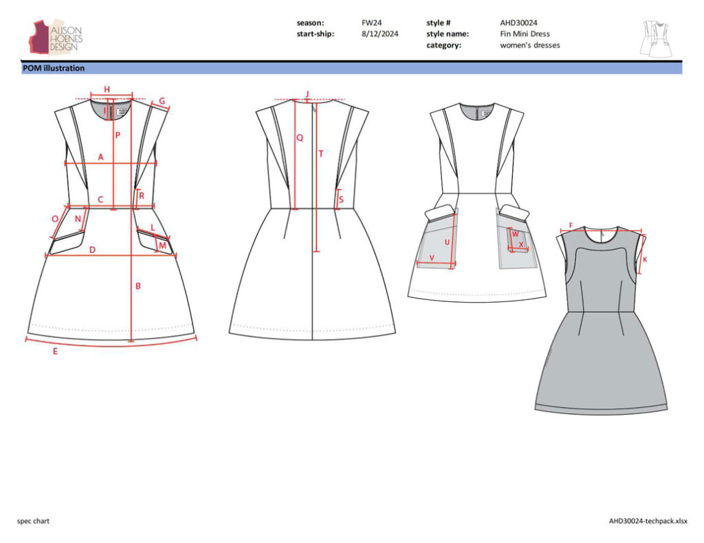 Alison Hoenes Design tech pack example - POM illustration
