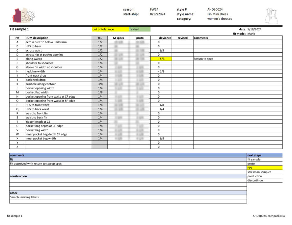 Alison Hoenes Design tech pack example - proto comments page