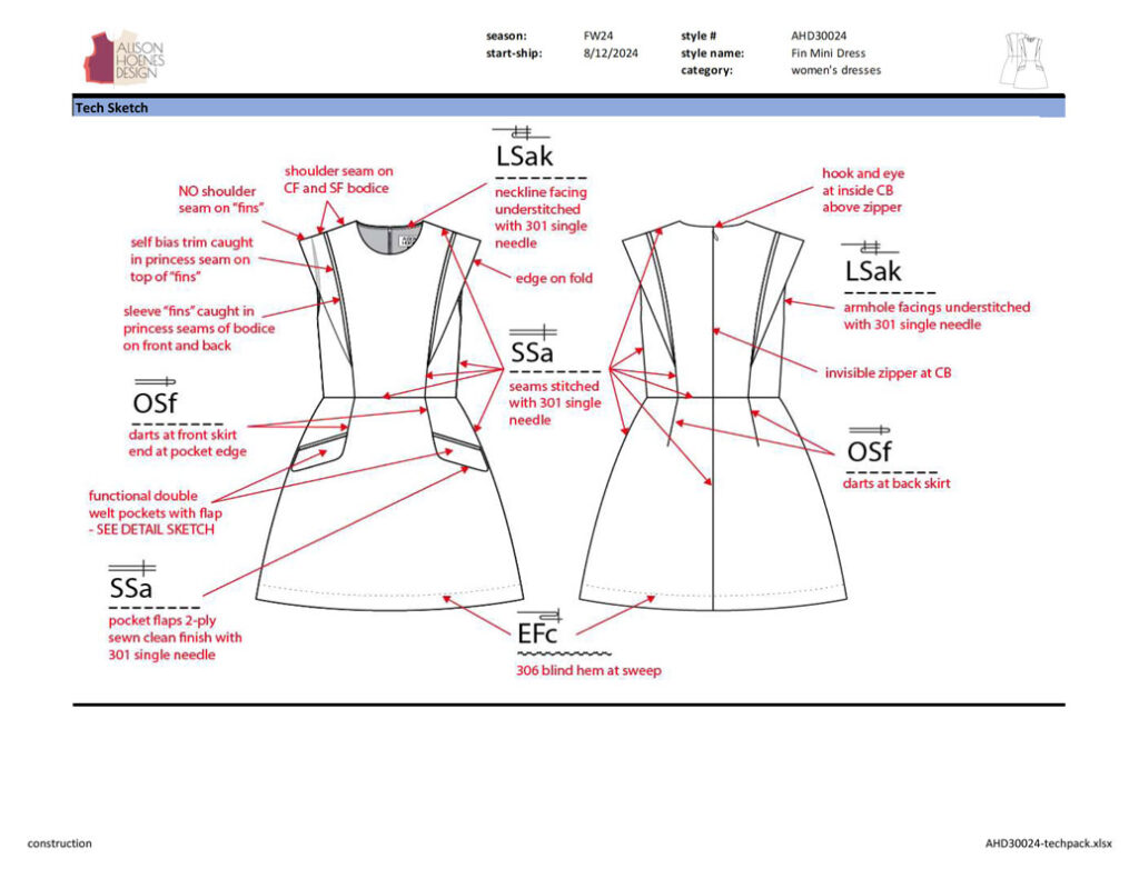 Alison Hoenes Design tech pack example - technical callouts
