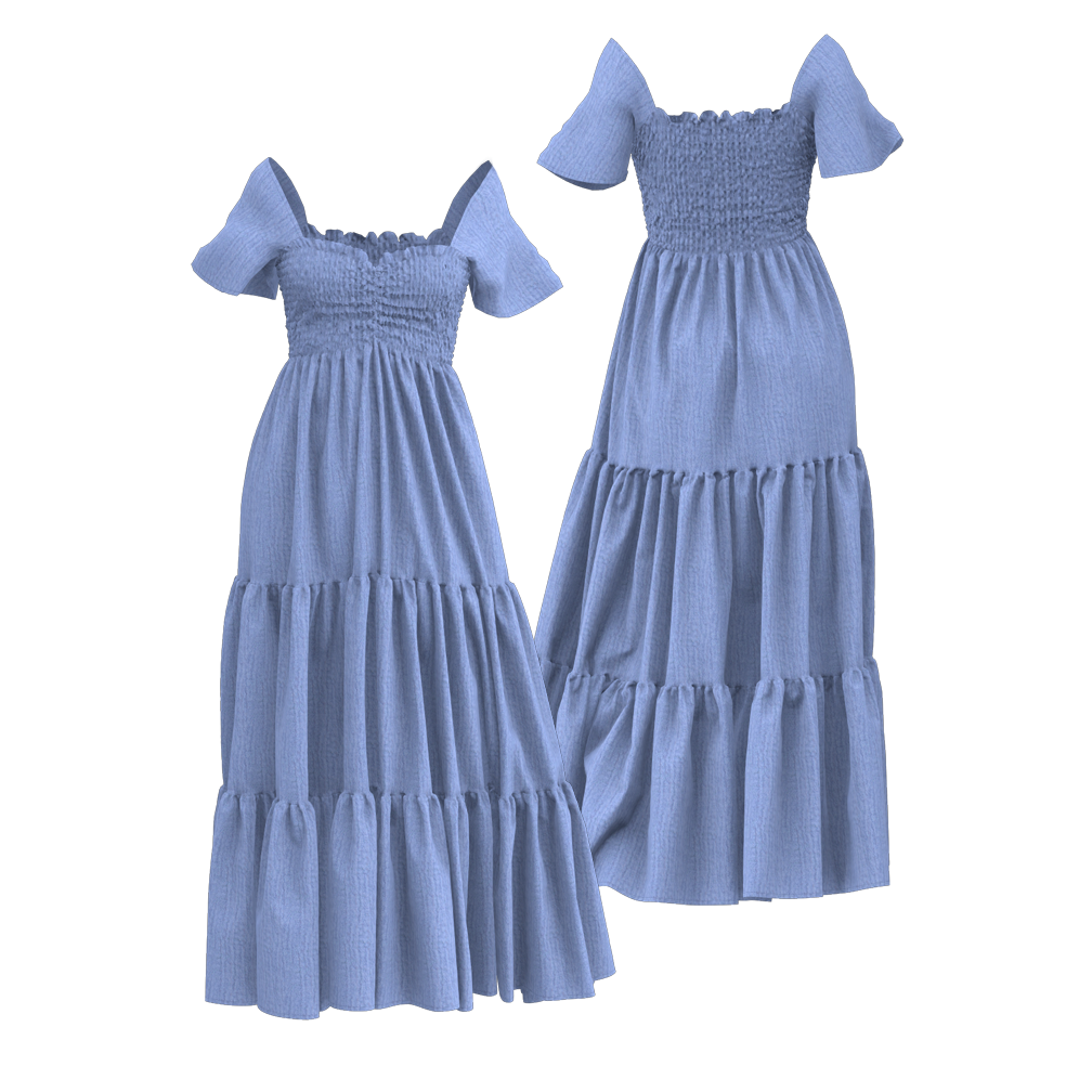 3D blue tiered gauze dress