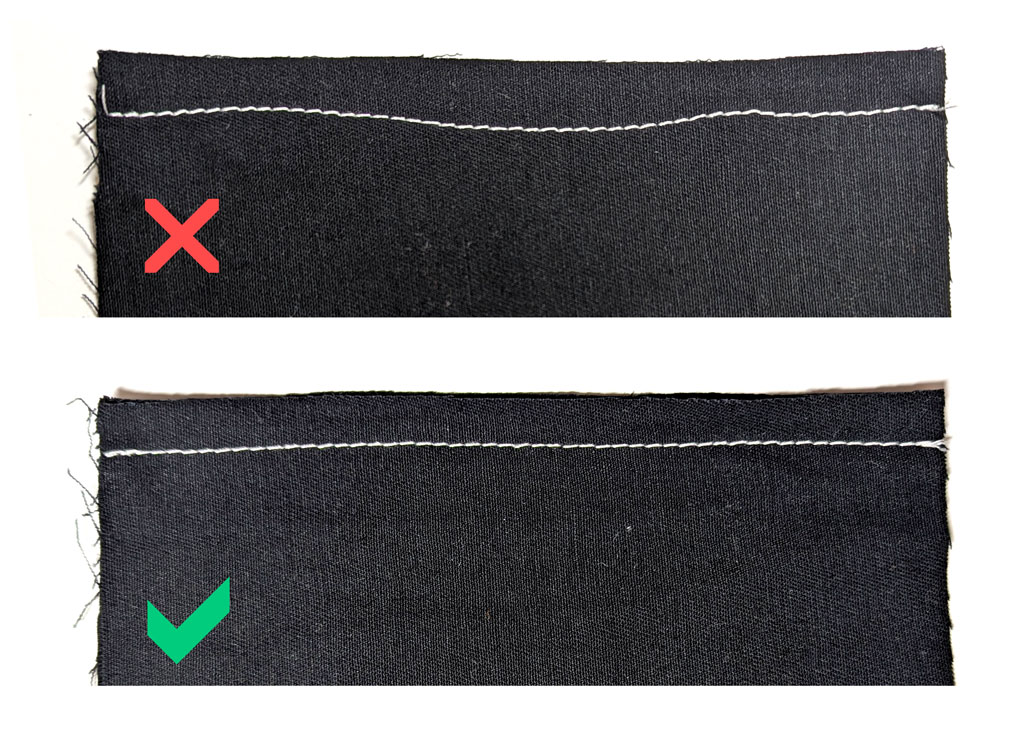 Top: uneven seam allowance caused by wavy seam line
Bottom: even seam allowance and stitching